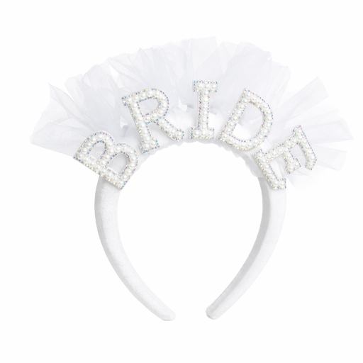 Bride Headband with Pearls and Tulle Veil White Wedding Accessory for Hen Do Engagement Celebration