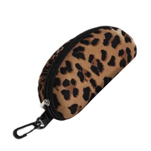Brilleetui Hårdt etui med lynlås 17 x 9 cm Leopardmønster Brun-sort Med karabinhage til ophængning Til sol- og styrkebriller Til rejser