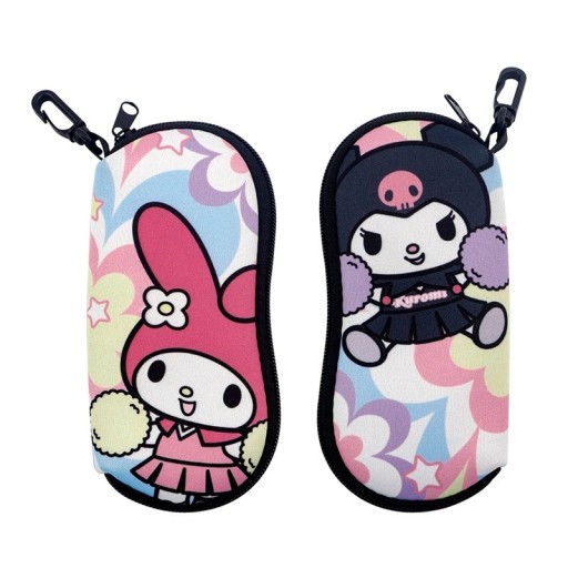 Brillenetui 17,9 x 8,5 cm Buntes Etui mit Hase und Fledermaus im Rock Motiv Brillenetui mit Reißverschluss und Karabiner