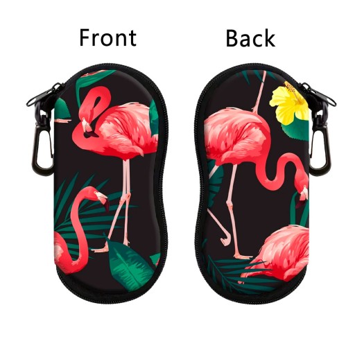 Brillenetui 17,9 x 8,5 cm Flamingo-Motiv Reißverschluss Karabiner zur Befestigung Schutzhülle für Sonnen- und Korrekturbrillen