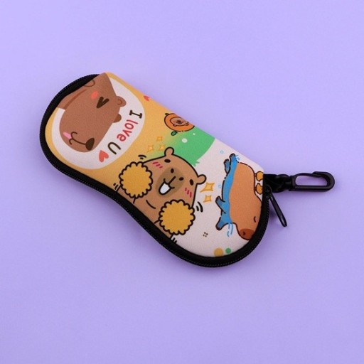 Brillenkoker 17,9 x 8,5 cm met capibara Grappig design Dierenmotief Ritssluiting Beschermhoes Karabijnhaak om op te hangen