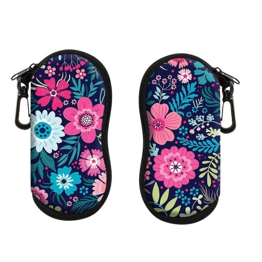 Brillenkoker 17,9 x 8,5 cm Ritssluiting met karabijnhaak Kleurrijk bloemenpatroon Brillenbescherming Designer etui voor op reis en thuis