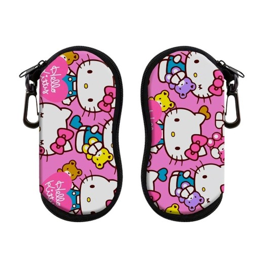 Brillenkoker 17,9 x 8,5 cm Roze met rits en karabijnhaak Beschermhoes met een kat en kleurrijk teddybeermotief voor kinderen en volwassenen