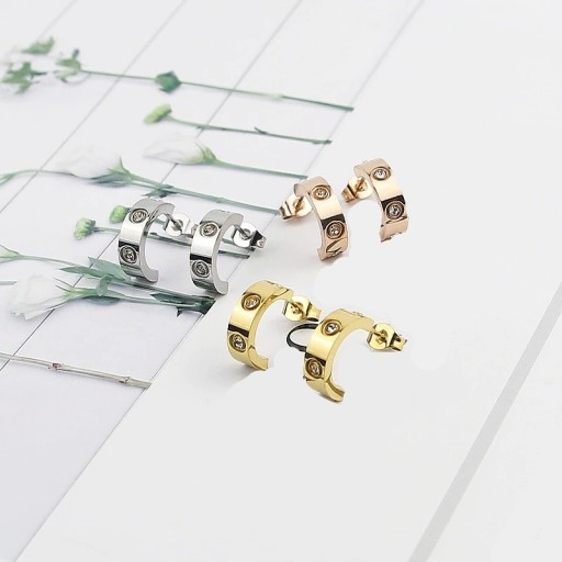 Brincos circulares femininos com zircões G648