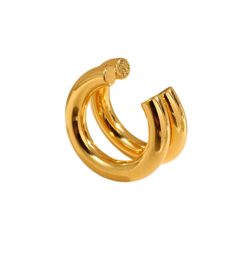 Brincos dourados de orelha em aço inoxidável 9,8 x 15,2 mm Motivo duplo Brincos de botão elegantes para senhora