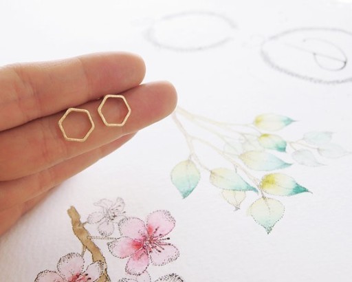 Brincos femininos hexagonais J1137