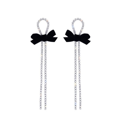 Brincos pendentes femininos com zircónias e laço