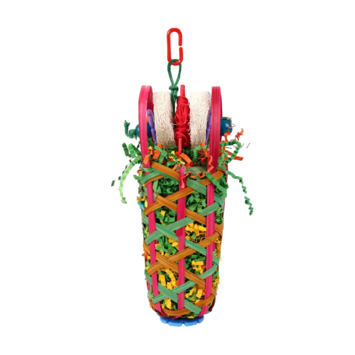 Brinquedo de mastigar suspenso para papagaios com trançado 19,8 cm madeira multicolorido brinquedo de roer para gaiolas de aves