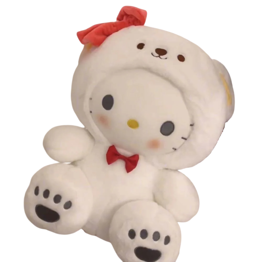 Brinquedo de peluche gato 25 cm Personagem adorável em fato de urso branco Peluche macio Estilo Kawaii Decoração Presente para crianças e colecionadores