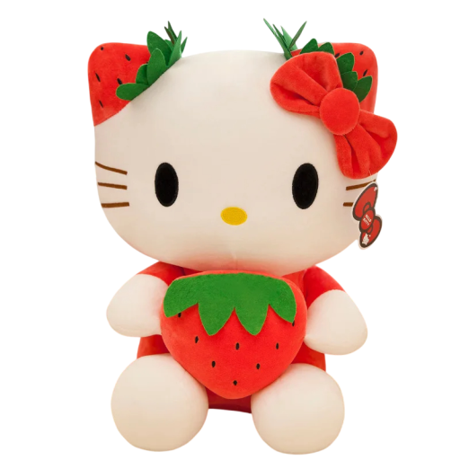 Brinquedo de peluche gato com morango 45 cm Gato macio e adorável Brinquedo de peluche para crianças Decoração para o quarto Presente