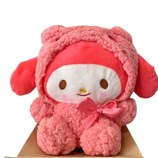 Brinquedo de peluche My Melody 25 cm figura Sanrio com fato de urso vermelho Peluche adorável Presente Decoração estilo kawaii