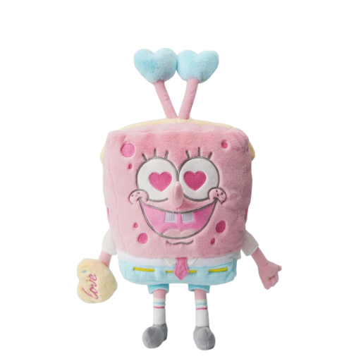 Brinquedo de peluche Spongebob 30 cm Edição de São Valentim com corações Peluche macio Decoração Presente para crianças Fãs de personagens animados