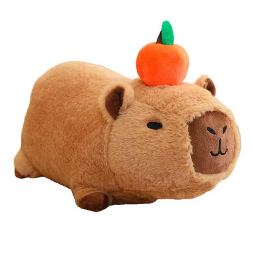 Brinquedo de pelúcia capivara deitada Brinquedo de pelúcia com maçã na cabeça Capivara de pelúcia para crianças Decoração de pelúcia para quarto