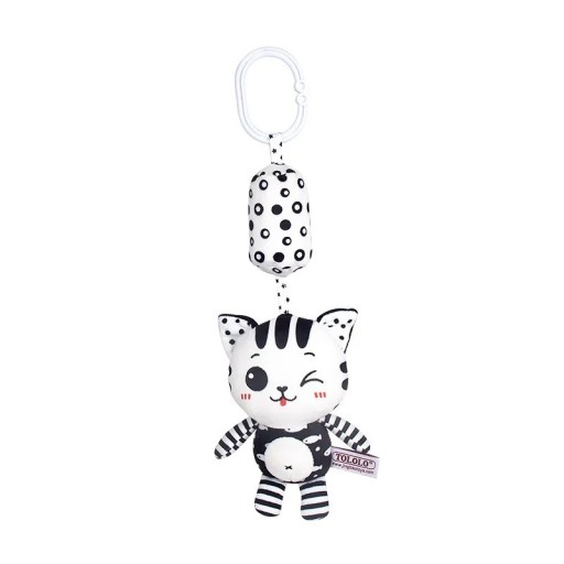 Brinquedo suspenso em preto e branco para bebés 32 x 8 cm Gato de peluche com guizo e clip para carrinho Berço Cadeira auto Chocalho