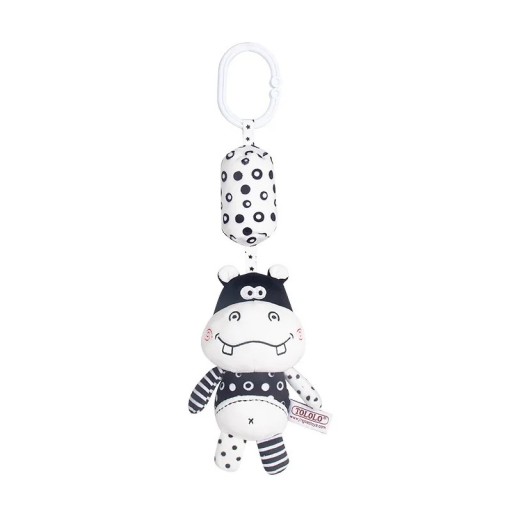 Brinquedo suspenso em preto e branco para bebés 32 x 8 cm Hipopótamo de pelúcia com guizo e clip para carrinho Berço Cadeira de carro Chocalho