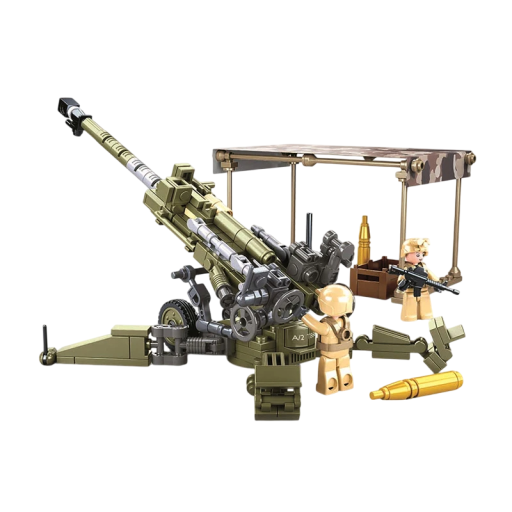 Britisk felthaubits M777 byggesæt 24,8 cm 258 dele Militært byggesæt til børn med 2 soldatfigurer Moderne artillerimodel