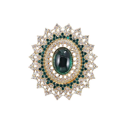 Broche de mode luxueuse Ornement en forme d'amande Rosette étoilée Finition or-vert Accessoire élégant Alliage de zinc