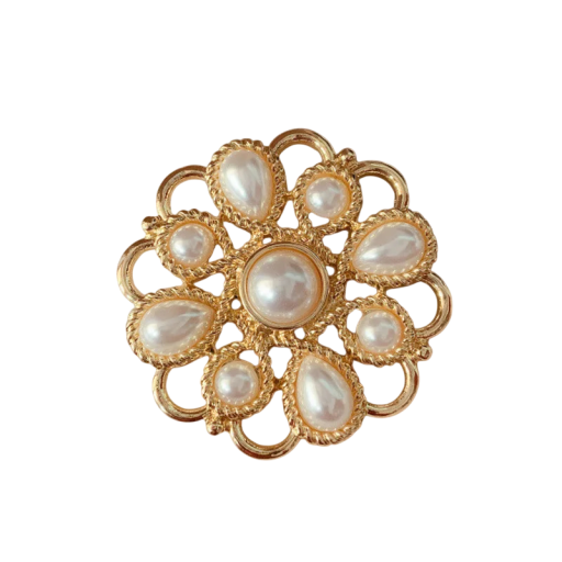 Broche dorada decorativa de lujo en forma de anillo con perlas Accesorio decorativo elegante Insignia de joyería para atuendo festivo