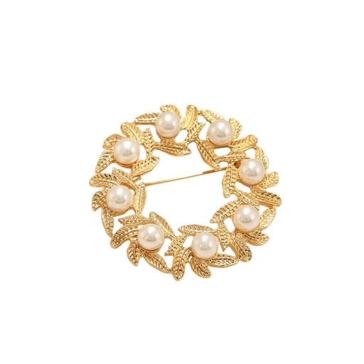 Broche dourado decorativo de luxo em forma de anel com pérolas Acessório decorativo elegante Distintivo de joalharia para outfit festivo