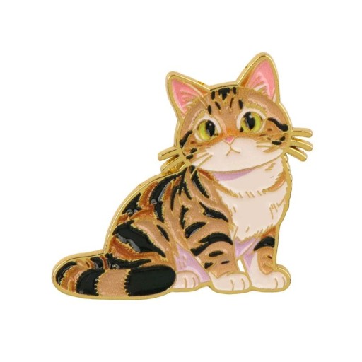 Broche en émail chat assis motif dessiné en métal marron noir beige insigne pour sac à dos revers vêtement accessoire