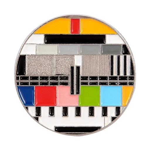 Broche en métal motif test d'écran rétro TV badge émaillé épingle ronde multicolore pour vêtements sac à dos accessoire stylé