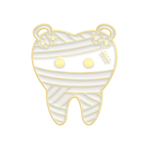 Broche pin dent momie métal blanc insigne pour vêtements sac à dos sac accessoire stylé avec bandages et motif de dent mignon