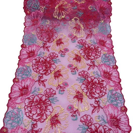 Brodeerattu pitsiverkko 19 x 91 cm Punainen polyesteripitsi kukkakuviolla Koristekangas vaatteiden, koristeiden ja DIY-ompeluun