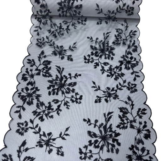 Brodeerattu pitsiverkko 21 cm x 91 cm Polyesterinen koristepitsi kasvimotiviin