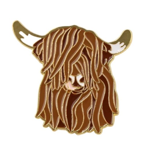 Broșă emailată cu animal pufoș cu coarne, motiv desenat 3,8 × 3,5 cm, insignă maro-aurie, accesoriu pentru rucsac, îmbrăcăminte, cadou