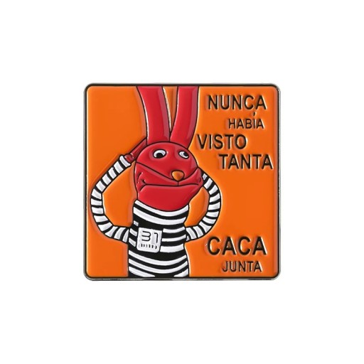 Broșă emailată cu iepure desenat și inscripție cca 3 x 3 cm pin portocaliu roșu insignă accesoriu pentru rucsac îmbrăcăminte