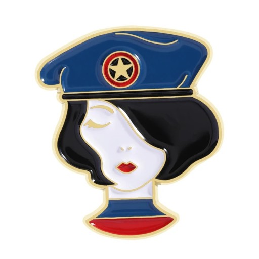 Broșă emailată cu personaj desenat și căciulă rusească albastră cca 2,5 × 2 cm insignă metalică design albastru negru roșu accesoriu pentru îmbrăcăminte rever
