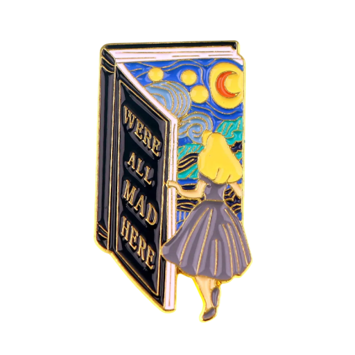 Broșă fetiță de poveste cu carte cca 3,5 x 1,9 cm insignă multicoloră motiv artistic pentru rucsac îmbrăcăminte accesoriu bijuterie
