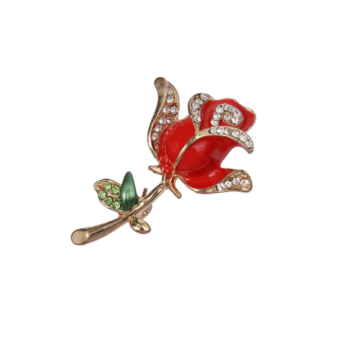 Broșă florală cu trandafir și pietre decorative cca 5,5 x 1,7 cm insignă elegantă accesoriu delicat pentru îmbrăcăminte geantă cadou