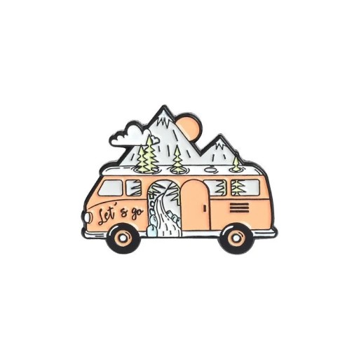 Broșă insignă pin furgon munți să plecăm motiv călătorie metalic multicolor accesoriu pentru rucsac îmbrăcăminte turism roadtrip stil outdoor