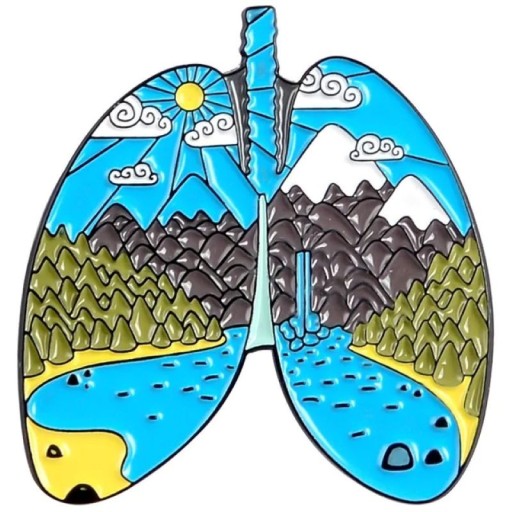 Broșă insigne pin plămâni munte râu pădure motiv aventură în aer liber accesoriu metalic multicolor pentru rucsac îmbrăcăminte turism natură