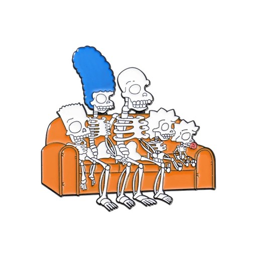 Broșă metalică cu schelete pe canapea cca 13 x 5,3 cm pin serialul Simpsonii insignă multicoloră motiv familial Halloween horror accesoriu pentru rucsac îmbrăcăminte