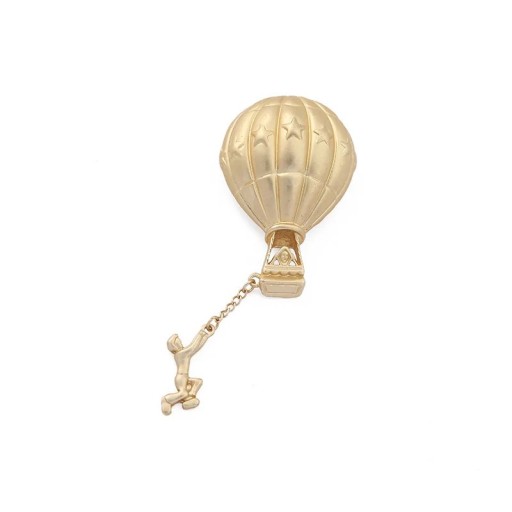 Broșă originală cu balon cu aer cald și figură pe lanț pin insigne metalică aurie motiv zbor accesoriu pentru îmbrăcăminte rever