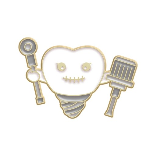 Broșă pin din metal alb cu dinte și unelte, aproximativ 3,3 x 1,5 cm, pentru îmbrăcăminte, rucsac, geantă, accesoriu stilat cu motiv de dinte