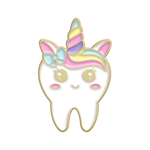 Broșă pin din metal cu dinte de unicorni, insignă colorată 3,1 × 2 cm pentru îmbrăcăminte, rucsac, geantă, accesoriu drăguț cu motiv de dinte și corn