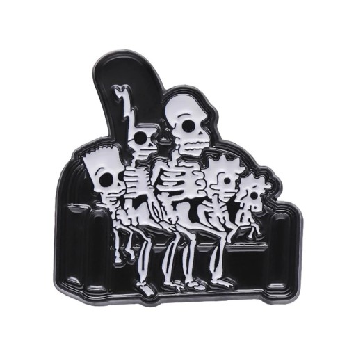 Broșă Simpsonii motiv schelet cca 3 x 2,8 cm metal emailat insignă alb-negru pentru rucsac, reverul îmbrăcămintei, accesoriu