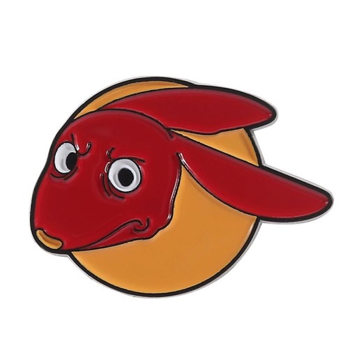 Broșă smaltată cu desen, cap de iepure roșu, cca 3,3 × 2,3 cm, insignă cu ac, accesoriu roșu-portocalie pentru rucsac, îmbrăcăminte, cadou