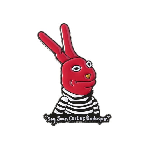 Broșă smaltată cu iepuraș desenat Juan Carlos Bodoque cca 3,3 x 2,3 cm pin roșu insignă accesoriu pentru rucsac îmbrăcăminte
