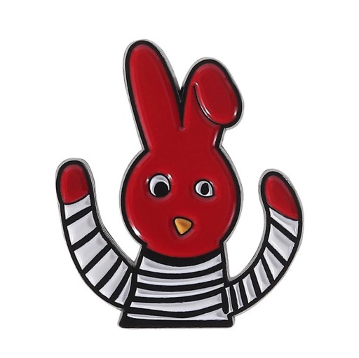 Broșă smaltată cu iepure desenat roșu cca 3,0 × 2,5 cm insigna clasică alb-negru accesoriu pentru rucsac îmbrăcăminte bijuterie cadou