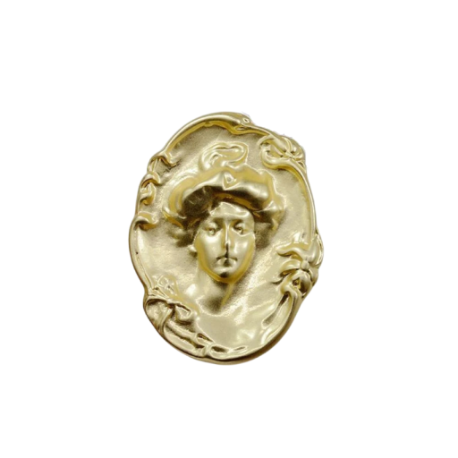 Broșă stilizată cu față reliefată pin insignă metalică aurie cadru oval design decorativ accesoriu pentru îmbrăcăminte rucsac rever