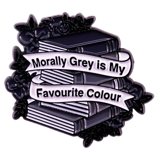 Broșă stivă de cărți Morally Grey is My Favourite Colour pin metalic negru gri insignă cu text pentru îmbrăcăminte rucsac accesoriu