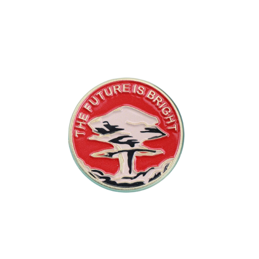 Broșă The Future Is Bright inscripție cca 3,4 cm metal smălțuit insignă rotundă motiv roșu accesoriu pentru rucsac îmbrăcăminte
