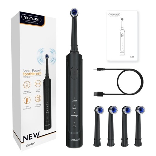Brosse à dents électrique sonique T37 pour adultes 3 modes IPX7 moteur étanche 40000 VPM 4 têtes de brosse Rechargeable soin dentaire