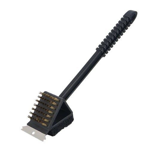 Brosse de nettoyage 3 en 1 pour grill avec des poils en cuivre, grattoir et éponge, noyau en acier inoxydable, 45,7 cm, noir, pour grilles et résidus brûlés