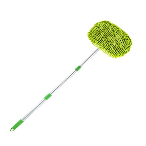 Brosse de nettoyage de voiture 2 en 1 Mop de lavage Poignée réglable Acier inoxydable Chiffon en microfibre 118 x 27 cm Tige rotative flexible 180° Nettoyage sans traces de carrosserie