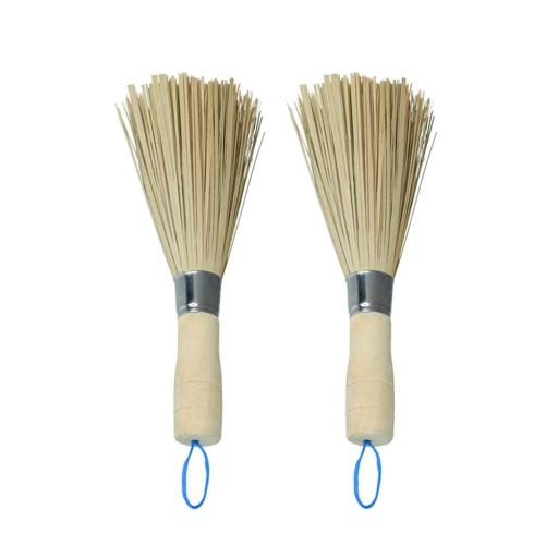Brosse en bambou pour laver la vaisselle et les poêles 2 pcs Poignée en bois avec boucle pour accrocher Un faisceau de fibres de bambou Longueur